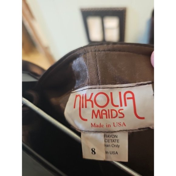 Vtg Nikolia Maids Formal Prom Dress Sz 8 Taffeta Brown 2 Piece Strapless - Picture 4 of 4